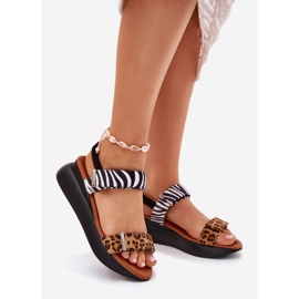 Kvinnors sandaler för kil Leopard och brun sebra 1