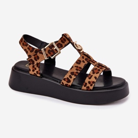 Kvinnors sandaler på plattformen med en gyllene detalj leopard brun 4