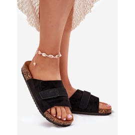 Kvinnors flip flops med kardborrband på korkplattformen svart 1