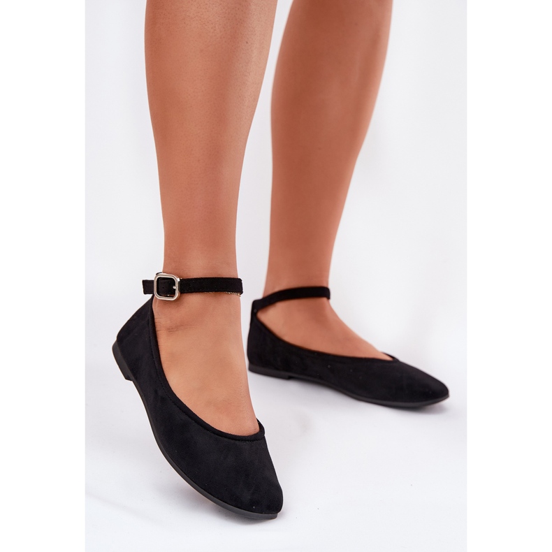 Eco Suede Ballerinas med Belt and Clamp Black svart 2