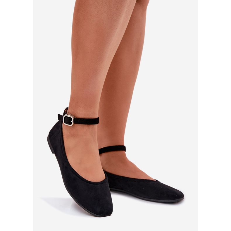Eco Suede Ballerinas med Belt and Clamp Black svart 1
