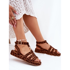 Kvinnors sandaler på plattformen med en gyllene detalj leopard brun 6
