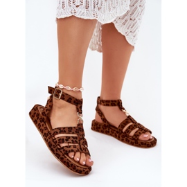 Kvinnors sandaler på plattformen med en gyllene detalj leopard brun 2