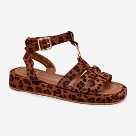 Kvinnors sandaler på plattformen med en gyllene detalj leopard brun 4