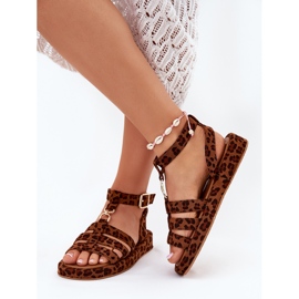Kvinnors sandaler på plattformen med en gyllene detalj leopard brun 3