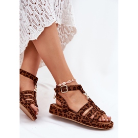 Kvinnors sandaler på plattformen med en gyllene detalj leopard brun 7