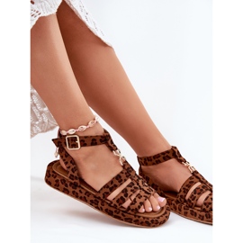 Kvinnors sandaler på plattformen med en gyllene detalj leopard brun 8
