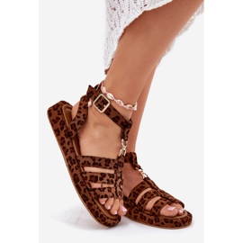 Kvinnors sandaler på plattformen med en gyllene detalj leopard brun 1