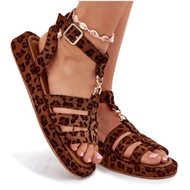 Kvinnors sandaler på plattformen med en gyllene detalj leopard brun 9