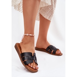 Kvinnors tofflor med svart läder svart läder 2