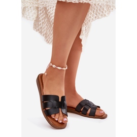 Kvinnors tofflor med svart läder svart läder 1