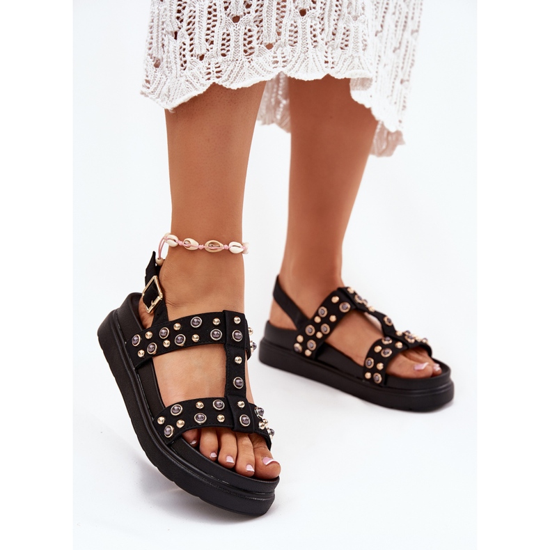 Dekorerade kvinnosandaler på plattformen svart 2