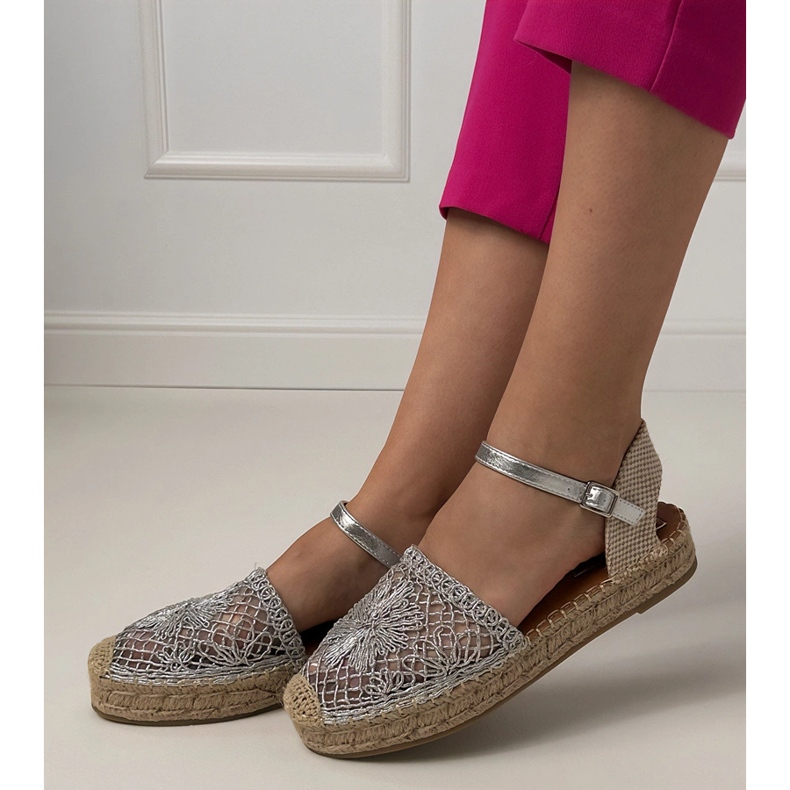 Silver Openwork Espadrilles Sandals 1