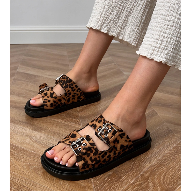 Leopardflip -flops med ränder beige 1