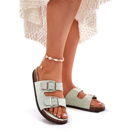 Kvinnors flip flops med mynta spännen grön 1