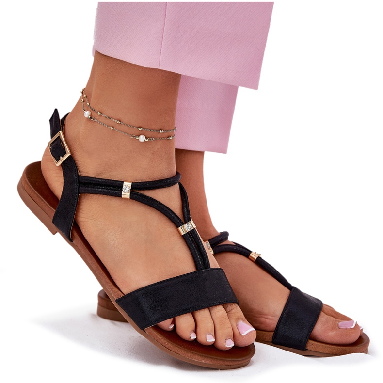 S.Barski Kvinnors platta sandaler med ränder S. Barski KV51-120 svart 4