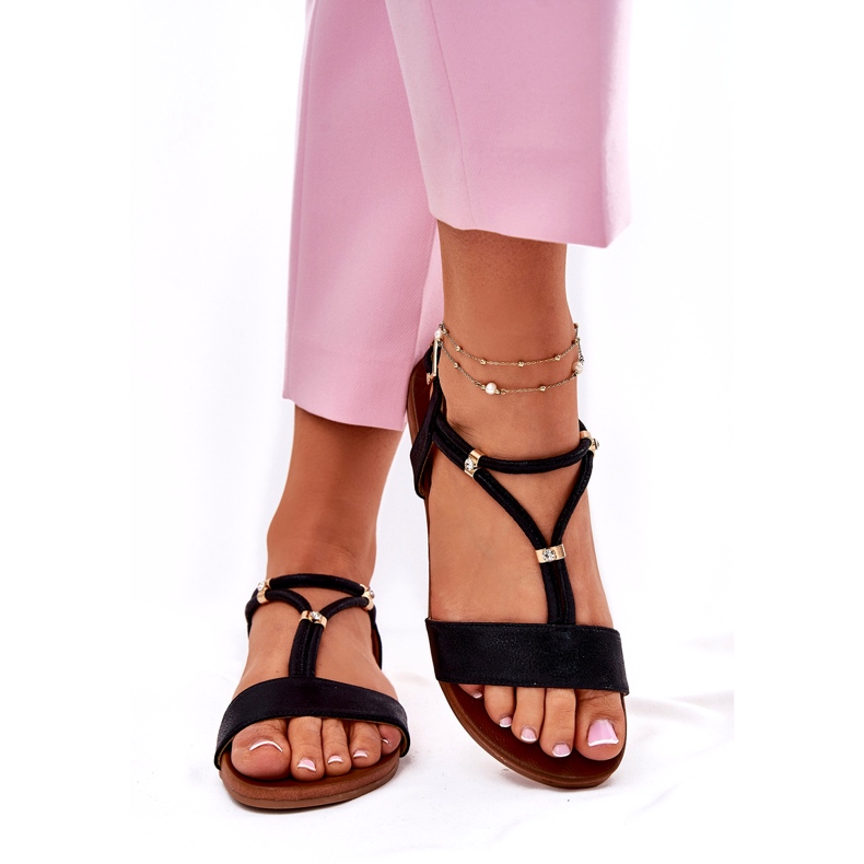 S.Barski Kvinnors platta sandaler med ränder S. Barski KV51-120 svart 2