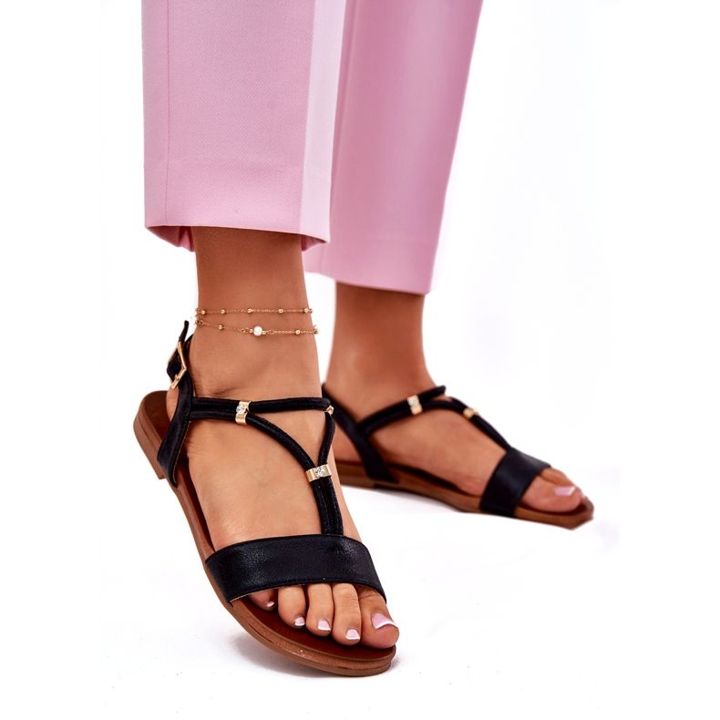 S.Barski Kvinnors platta sandaler med ränder S. Barski KV51-120 svart 1