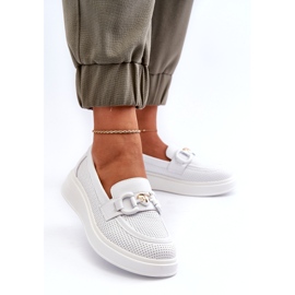 S.Barski Kvinnors läderloafers på Platforma Białe S. Barski LR720 med en prydnad vit 3