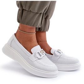 S.Barski Kvinnors läderloafers på Platforma Białe S. Barski LR720 med en prydnad vit 4