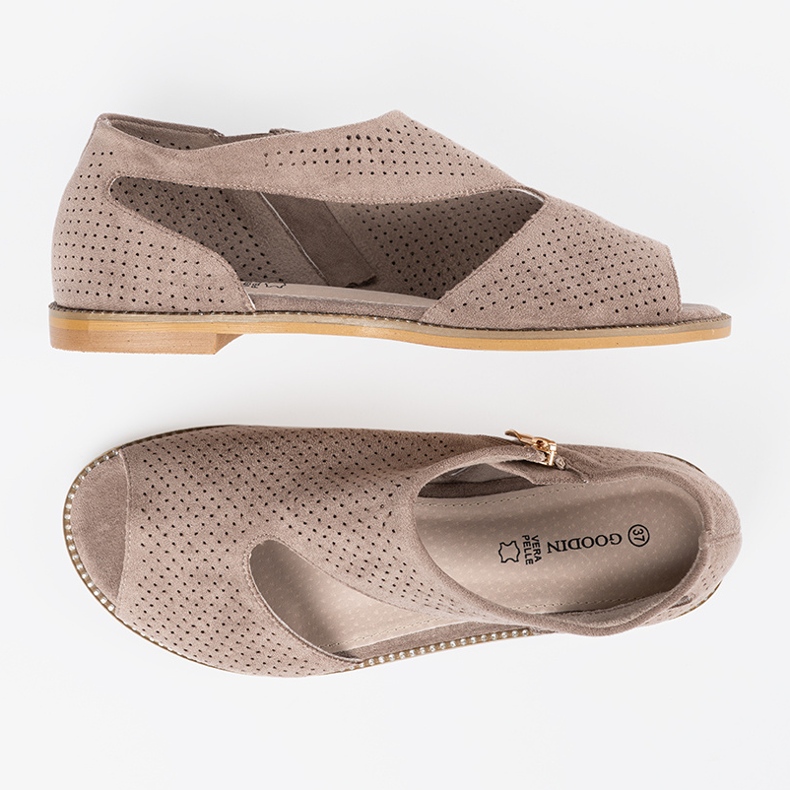 Goodin Mörk -ton platt öppna sandaler beige 1