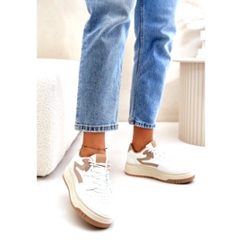 Sneakers i ekologisk läder för kvinnor på den vita och beige plattformen Henizore 2