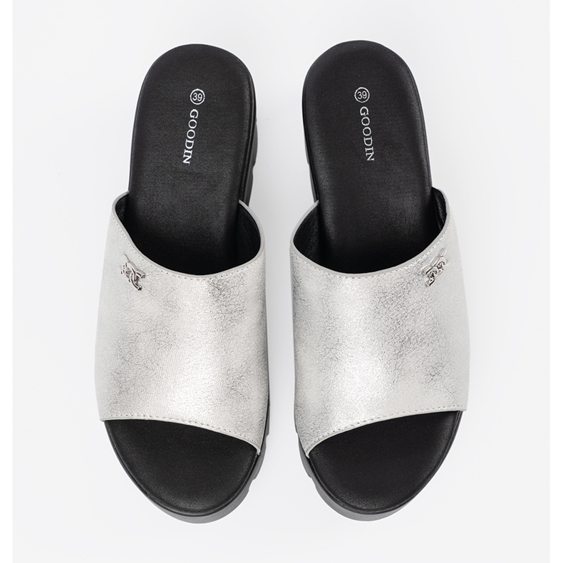 Goodin Silver flip flops på en svart plattform silver- 2