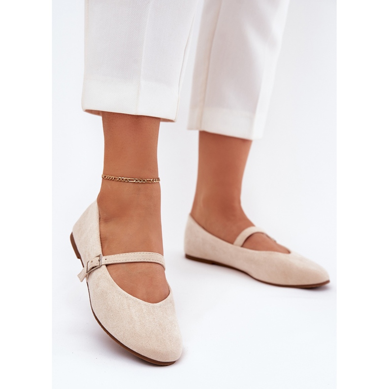 Platta ballerinor med Eco Suede Beige Belt 2