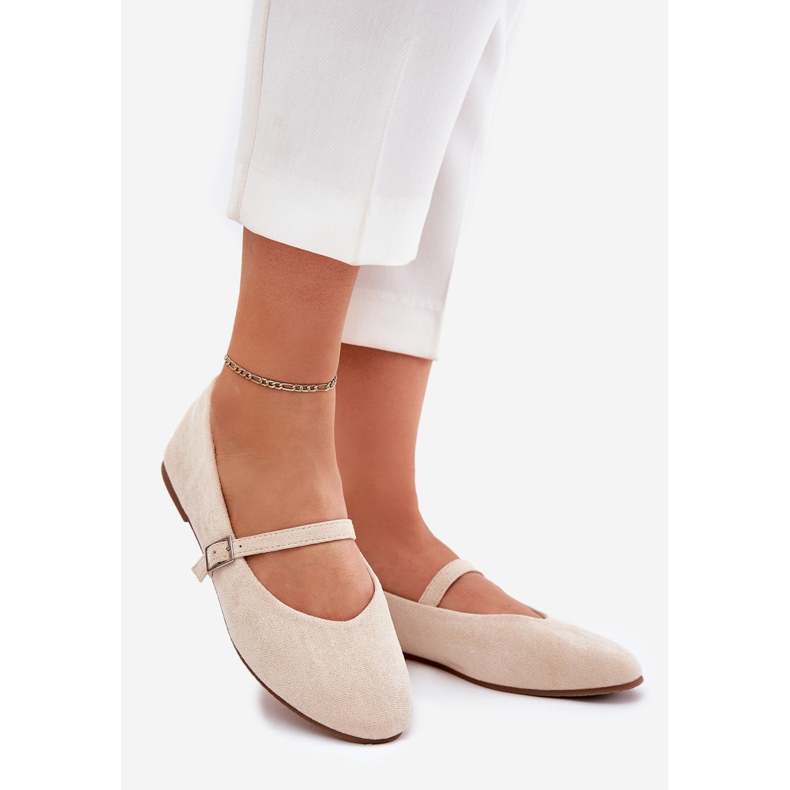 Platta ballerinor med Eco Suede Beige Belt 1