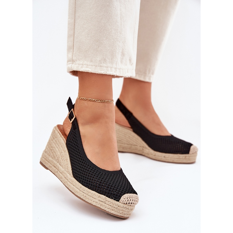 Kvinnors sandaler för kil med svart fläta 2