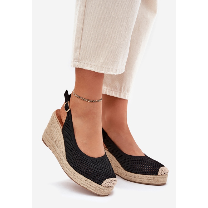 Kvinnors sandaler för kil med svart fläta 1