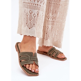 Dekorerad platt -hane flip flops grön 2