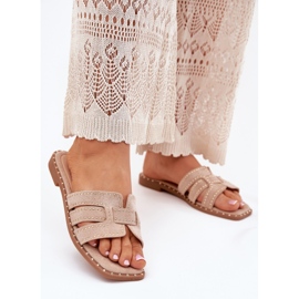 Dekorerad platt -hane flip flops khaki beige 2