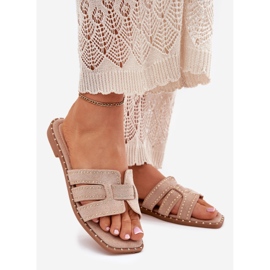 Dekorerad platt -hane flip flops khaki beige 1