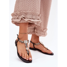 Flat -hankvinnasandaler med svarta kristaller 2