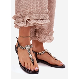 Flat -hankvinnasandaler med svarta kristaller 1