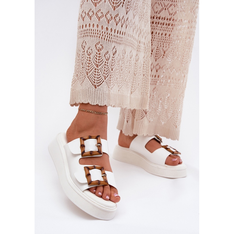 Eco Leather Women's Tisters på plattformen med vita spännen 2