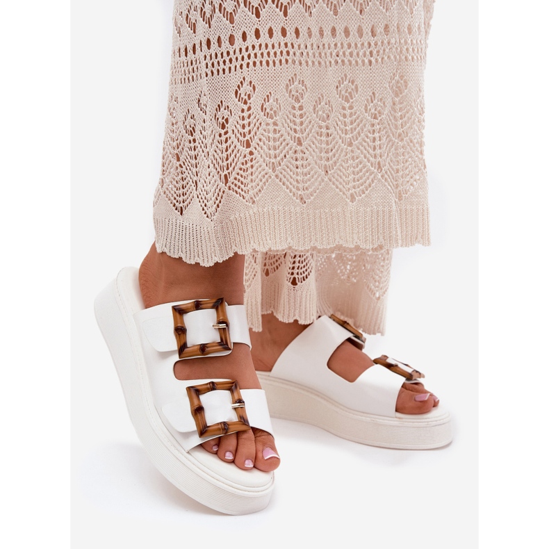 Eco Leather Women's Tisters på plattformen med vita spännen 1