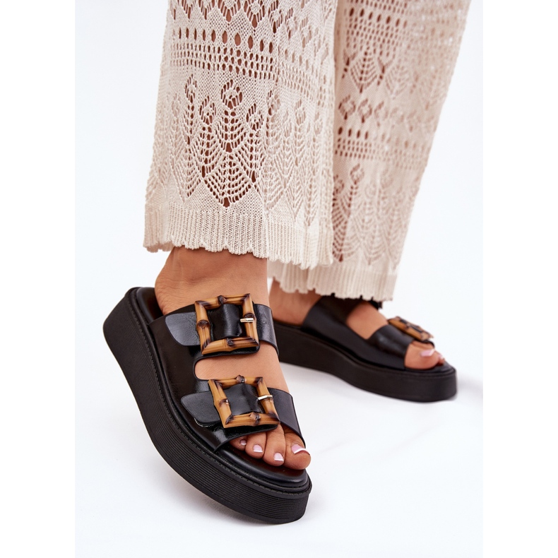 Eco Leather Women's Tisters på plattformen med svarta spännen 2