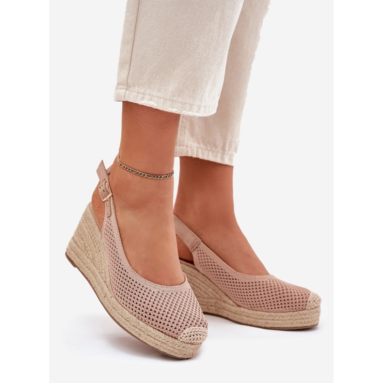 Kvinnors sandaler för kil med rosa fläta 1