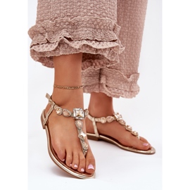 Flat -hankvinnasandaler med guldkristaller gyllene 2