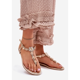 Flat -hankvinnasandaler med guldkristaller gyllene 1