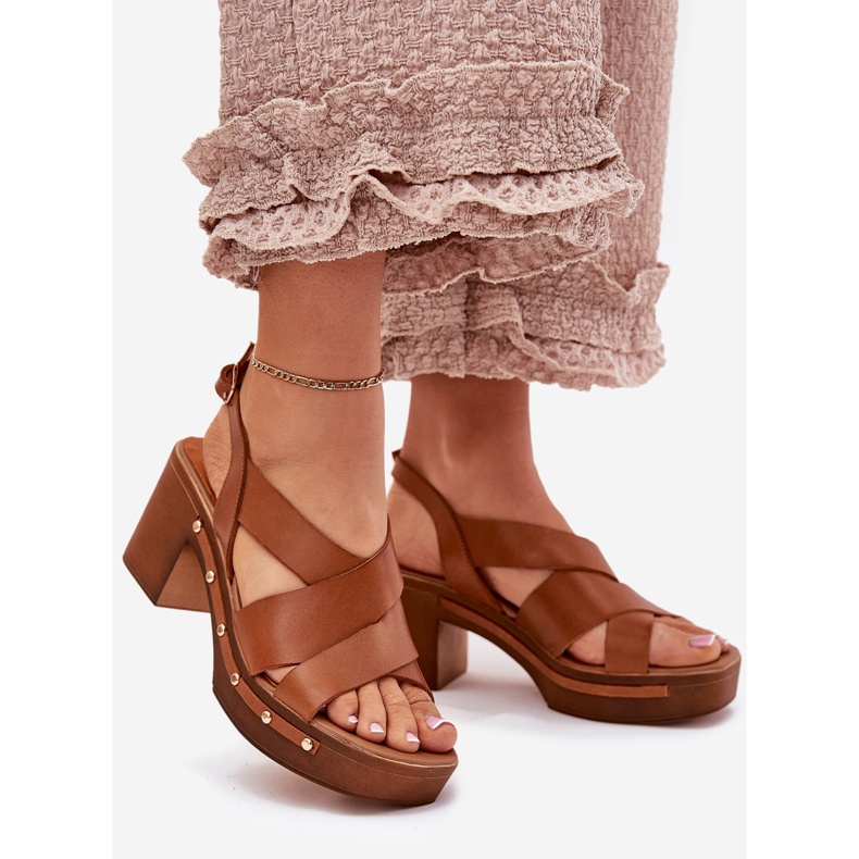 Lädersandaler på Zazoo 1081 Brown Post brun 1