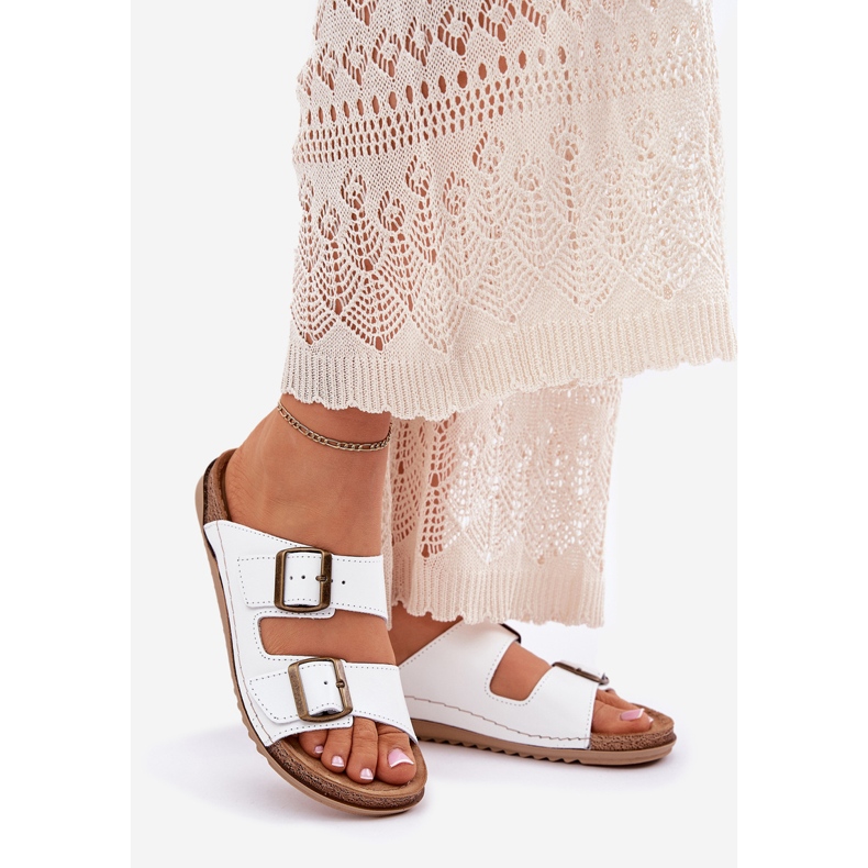 Läder flip flops med inblu aa0002ko vit 1