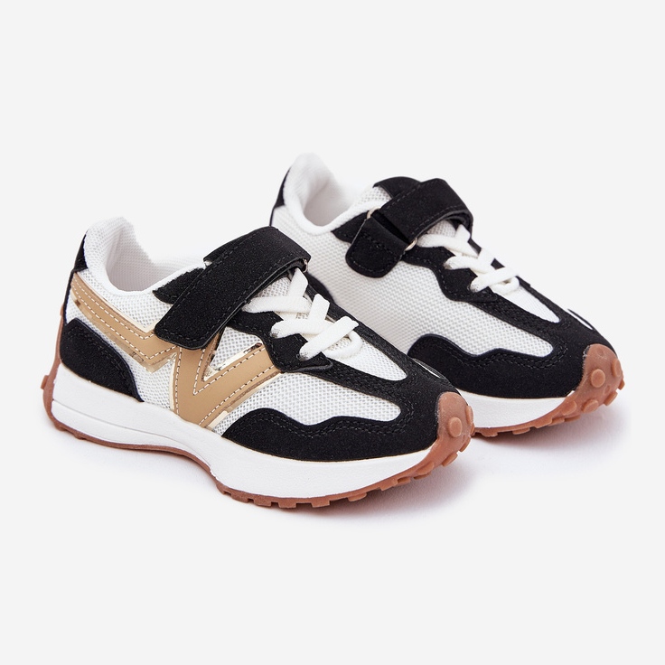 Barns sneakers med vit och vit kardborrband svart 1