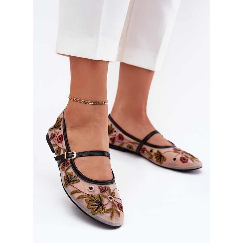 Ballerinas med broderi och bälte svart 2