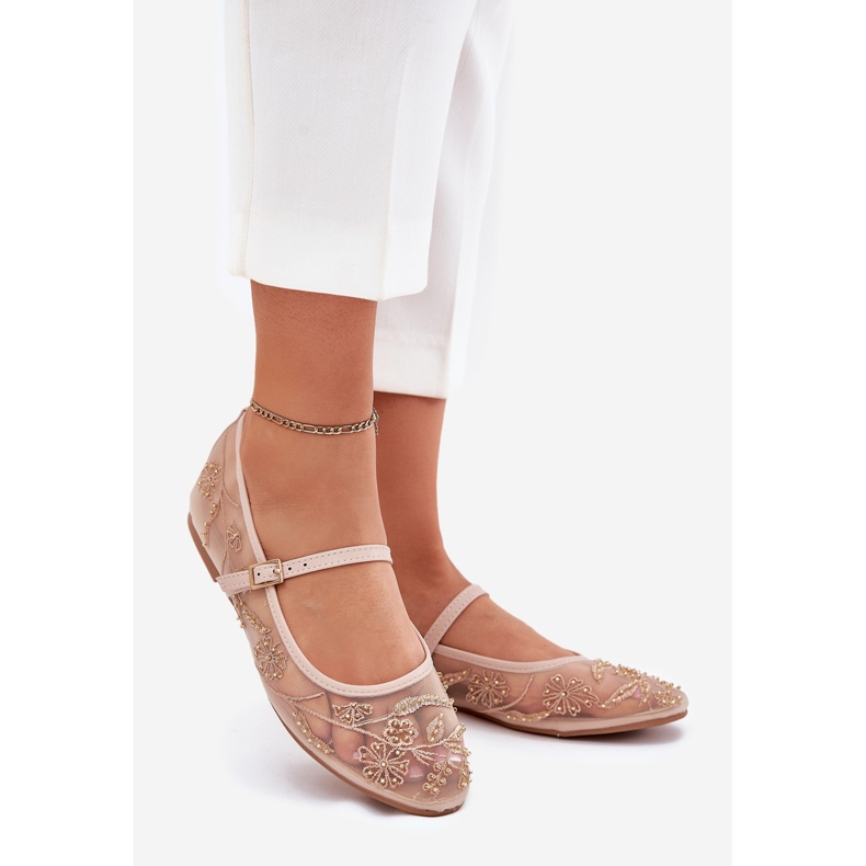 Mesh ballerinas med broderi och beige dekoration 1