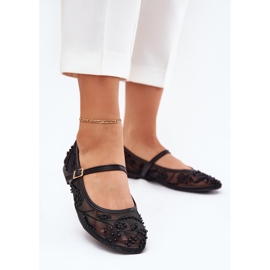 Mesh ballerinas med broderi och svart dekoration 2