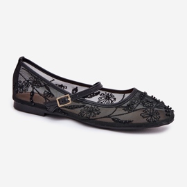 Mesh ballerinas med broderi och svart dekoration 4