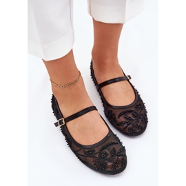 Mesh ballerinas med broderi och svart dekoration 5
